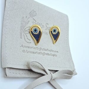 Gold and Blue Teardrop Earrings